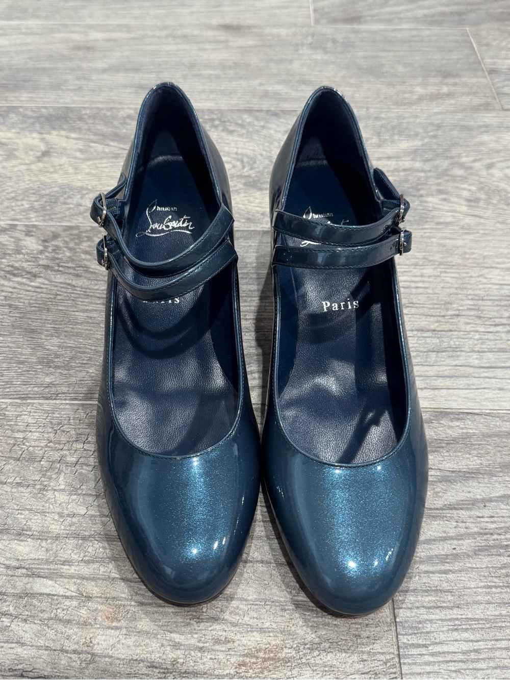 New Christian Louboutin denim blue Miss Jane patent leather Mary Jane pumps 55 - Picture 2 of 11